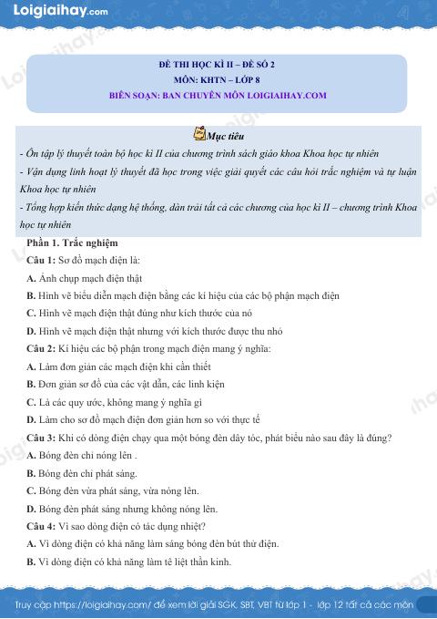 Đề thi học kì 2 KHTN 8 Cánh diều - Đề số 2